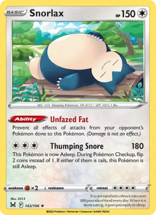 Snorlax #143 · Lost Origin Pokémon card