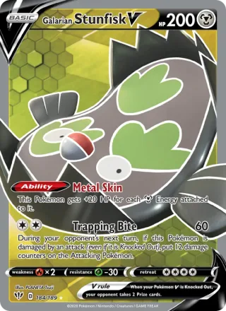 Galarian Stunfisk V #184 · Darkness Ablaze Pokémon card