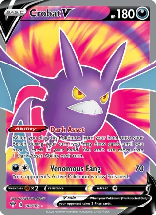 Crobat V #182 · Darkness Ablaze Pokémon card