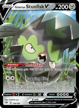 Galarian Stunfisk V #128 · Darkness Ablaze Pokémon card