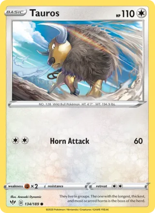 Tauros #134 · Darkness Ablaze Pokémon card