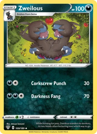 Zweilous #109 · Darkness Ablaze Pokémon card