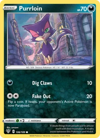 Purrloin #106 · Darkness Ablaze Pokémon card