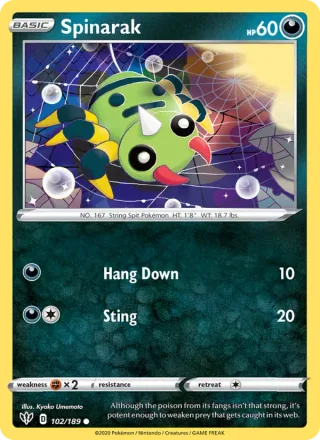 Spinarak #102 · Darkness Ablaze Pokémon card