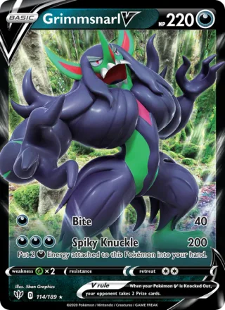 Grimmsnarl V #114 · Darkness Ablaze Pokémon card