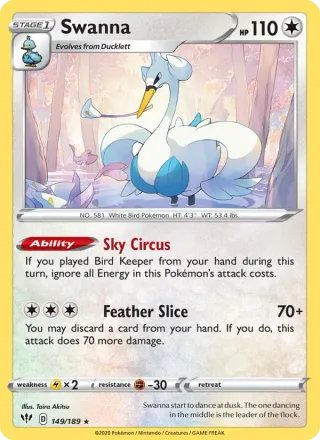 Swanna #149 · Darkness Ablaze Pokémon card