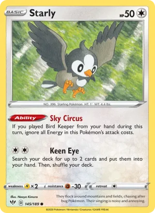 Starly #145 · Darkness Ablaze Pokémon card