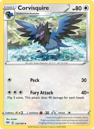 Corvisquire #155 · Darkness Ablaze Pokémon card