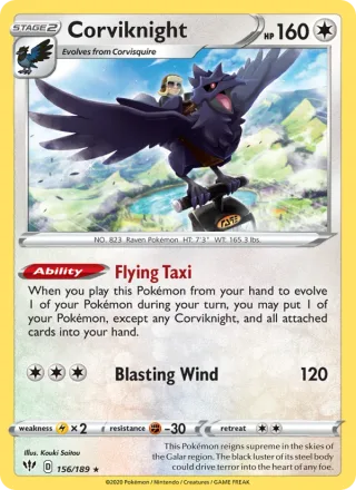 Corviknight #156 · Darkness Ablaze Pokémon card