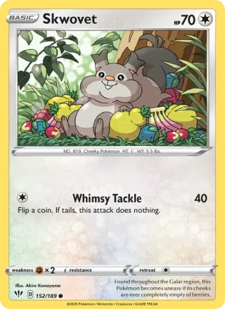 Skwovet #152 · Darkness Ablaze Pokémon card