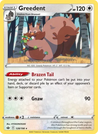 Greedent #128 · Chilling Reign Pokémon card