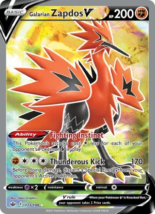 Galarian Zapdos V #173 · Chilling Reign Pokémon card