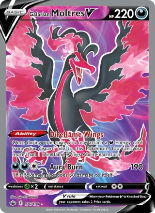 Galarian Moltres V #176 · Chilling Reign Pokémon card