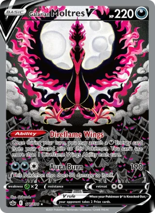 Galarian Moltres V #177 · Chilling Reign Pokémon card