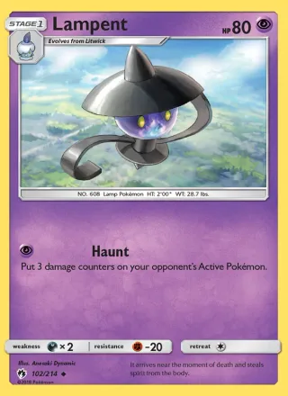 Lampent #102 · Lost Thunder Pokémon card