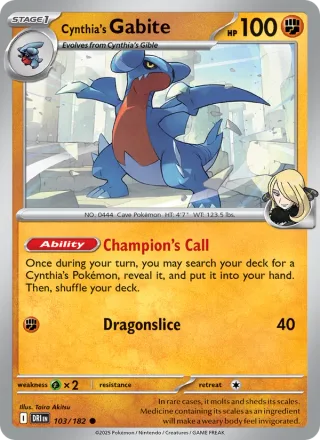 Cynthia's Gabite #103 · Destined Rivals Pokémon card