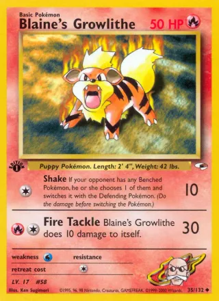 Blaine's Growlithe #35 · Gym Heroes Pokémon card