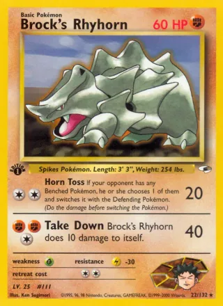 Brock's Rhyhorn #22 · Gym Heroes Pokémon card