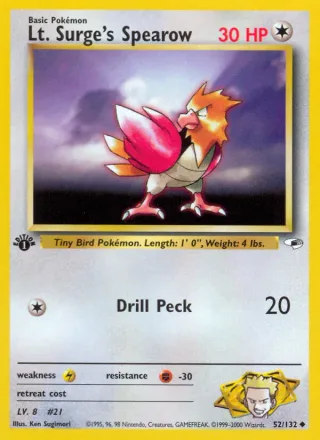 Lt. Surge's Spearow #52 · Gym Heroes Pokémon card