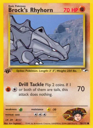 Brock's Rhyhorn #70 · Gym Heroes Pokémon card