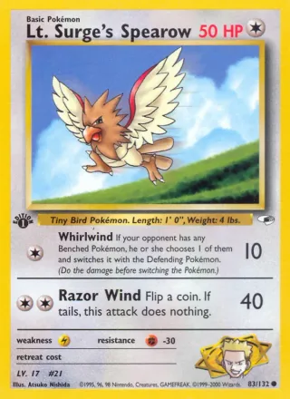 Lt. Surge's Spearow #83 · Gym Heroes Pokémon card