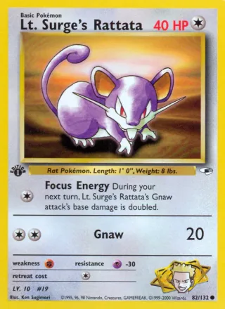 Lt. Surge's Rattata #82 · Gym Heroes Pokémon card