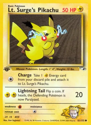 Lt. Surge's Pikachu #81 · Gym Heroes Pokémon card