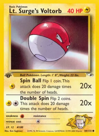 Lt. Surge's Voltorb #84 · Gym Heroes Pokémon card