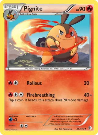 Pignite #25 · Boundaries Crossed Pokémon card