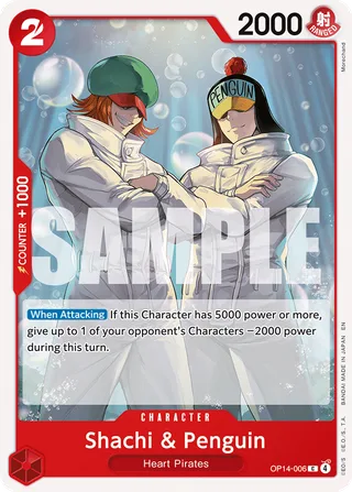 Shachi & Penguin #OP14-006 · The Azure Sea's Seven One Piece card