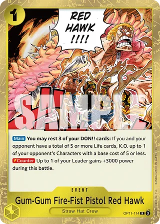 Gum-Gum Fire-Fist Pistol Red Hawk #OP11-114 · A Fist of Divine Speed One Piece card
