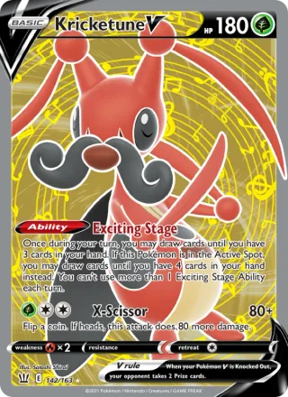 Kricketune V #142 · Battle Styles Pokémon card