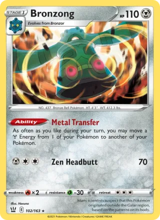 Bronzong #102 · Battle Styles Pokémon card