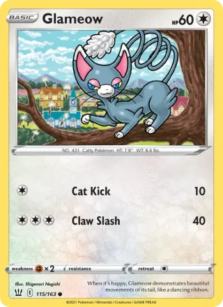 Glameow #115 · Battle Styles Pokémon card