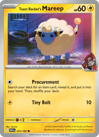 Team Rocket's Mareep #072 · Destined Rivals Pokémon card