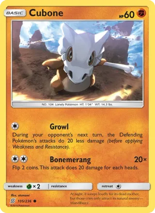 Cubone #105 · Unified Minds Pokémon card