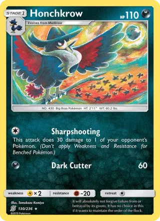 Honchkrow #130 · Unified Minds Pokémon card