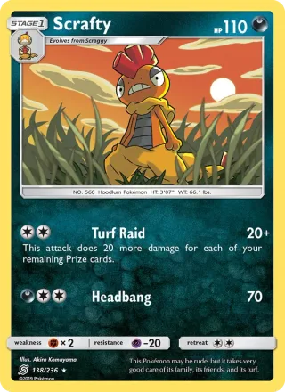 Scrafty #138 · Unified Minds Pokémon card