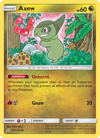 Axew #154 · Unified Minds Pokémon card