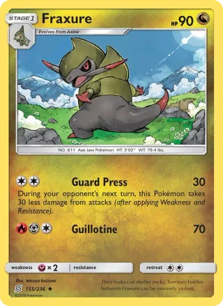 Fraxure #155 · Unified Minds Pokémon card