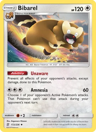 Bibarel #172 · Unified Minds Pokémon card
