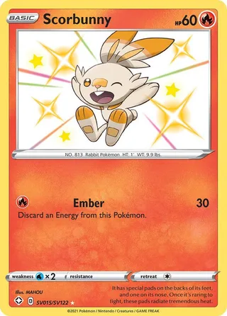 Scorbunny #SV015 · Shining Fates Shiny Vault Pokémon card