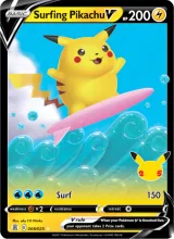 Surfing Pikachu V · Celebrations Pokémon card