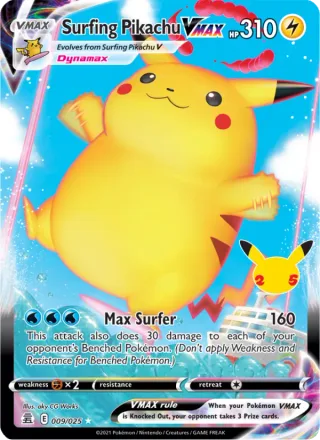 Surfing Pikachu VMAX #9 · Celebrations Pokémon card