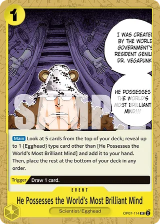 He Possesses the World's Most Brilliant Mind #OP07-114 · 500 Years in the Future Pre-Release Cards One Piece card