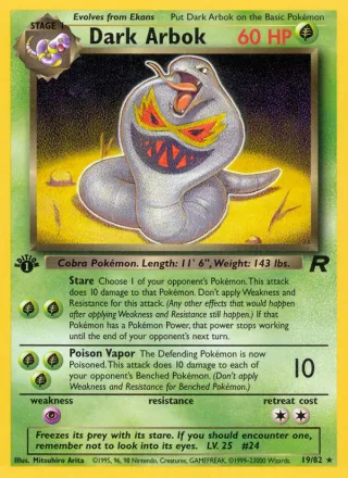 Dark Arbok #19 · Team Rocket Pokémon card