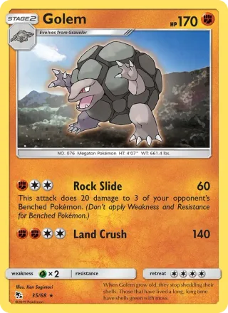 Golem #35 · Hidden Fates Pokémon card