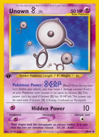Unown [B] #39 · Neo Revelation Pokémon card