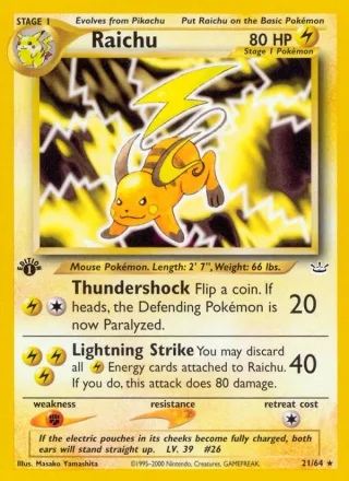Raichu #21 · Neo Revelation Pokémon card