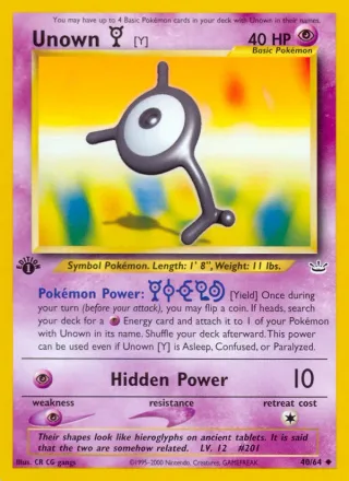 Unown [Y] #40 · Neo Revelation Pokémon card